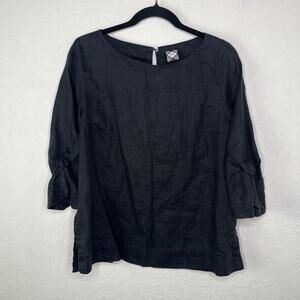 Souq Black Linen Blouse Size M pullover, Lagenlook, Boho, breathable, comfort